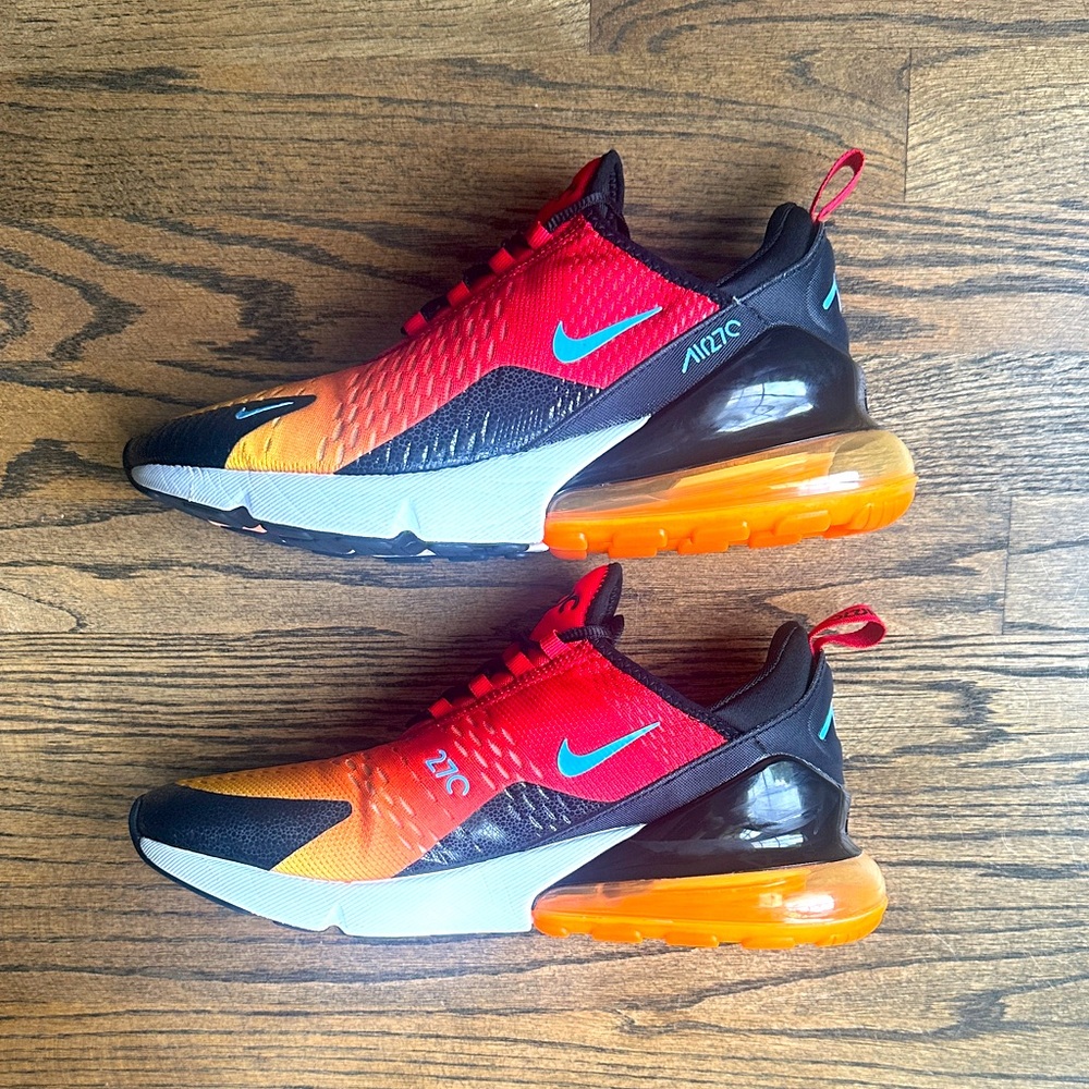 Nike Air Max 270 Gradient Red Orange Black with Teal Swoosh